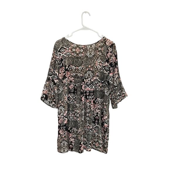 Alya Boho Crochet Tie Front Dress Sz Large Bell Sleeves Patchwork Floral Gypsy - Picture 3 of 5